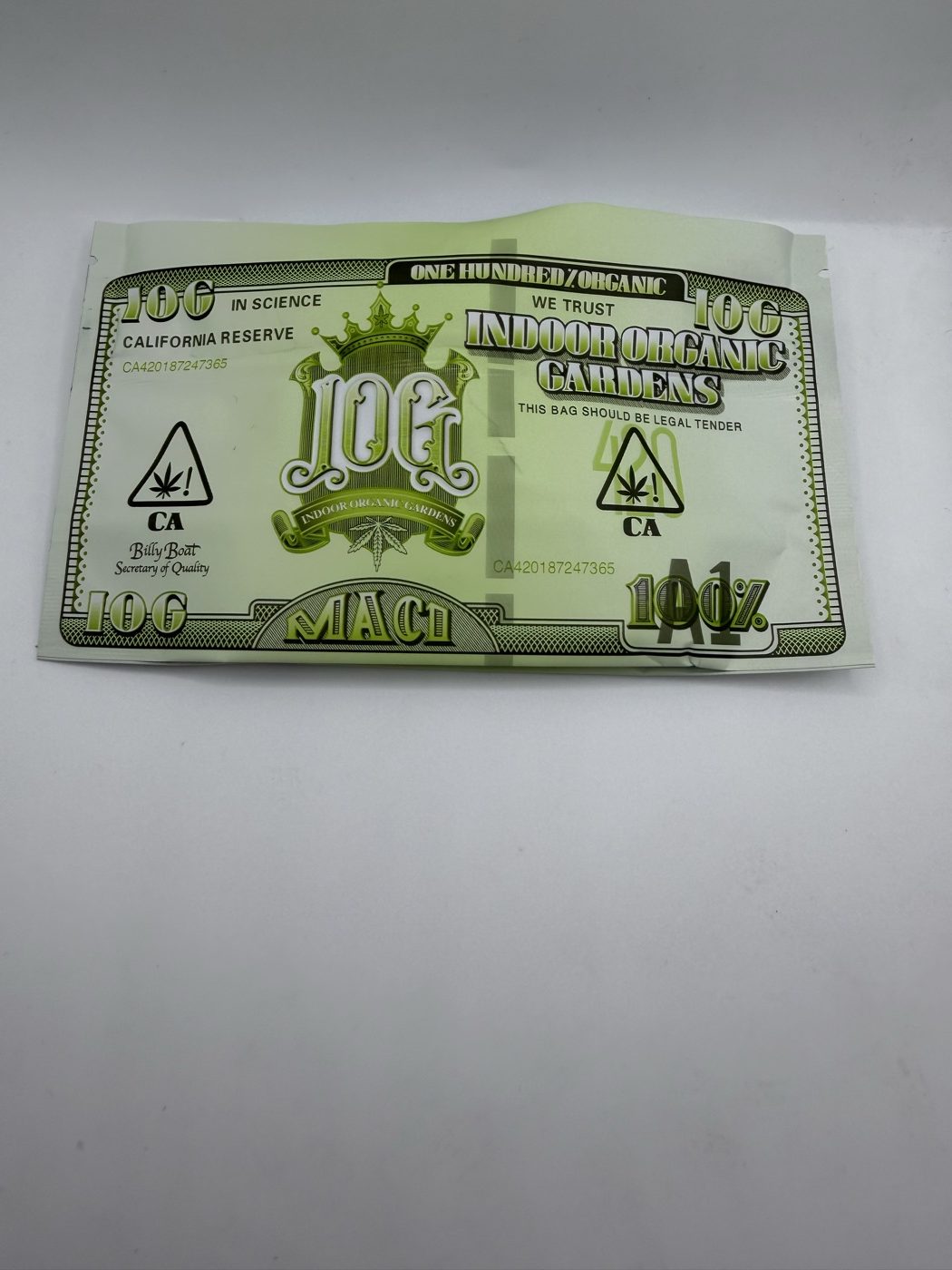 10G Organic Gardens Mylar Bag
